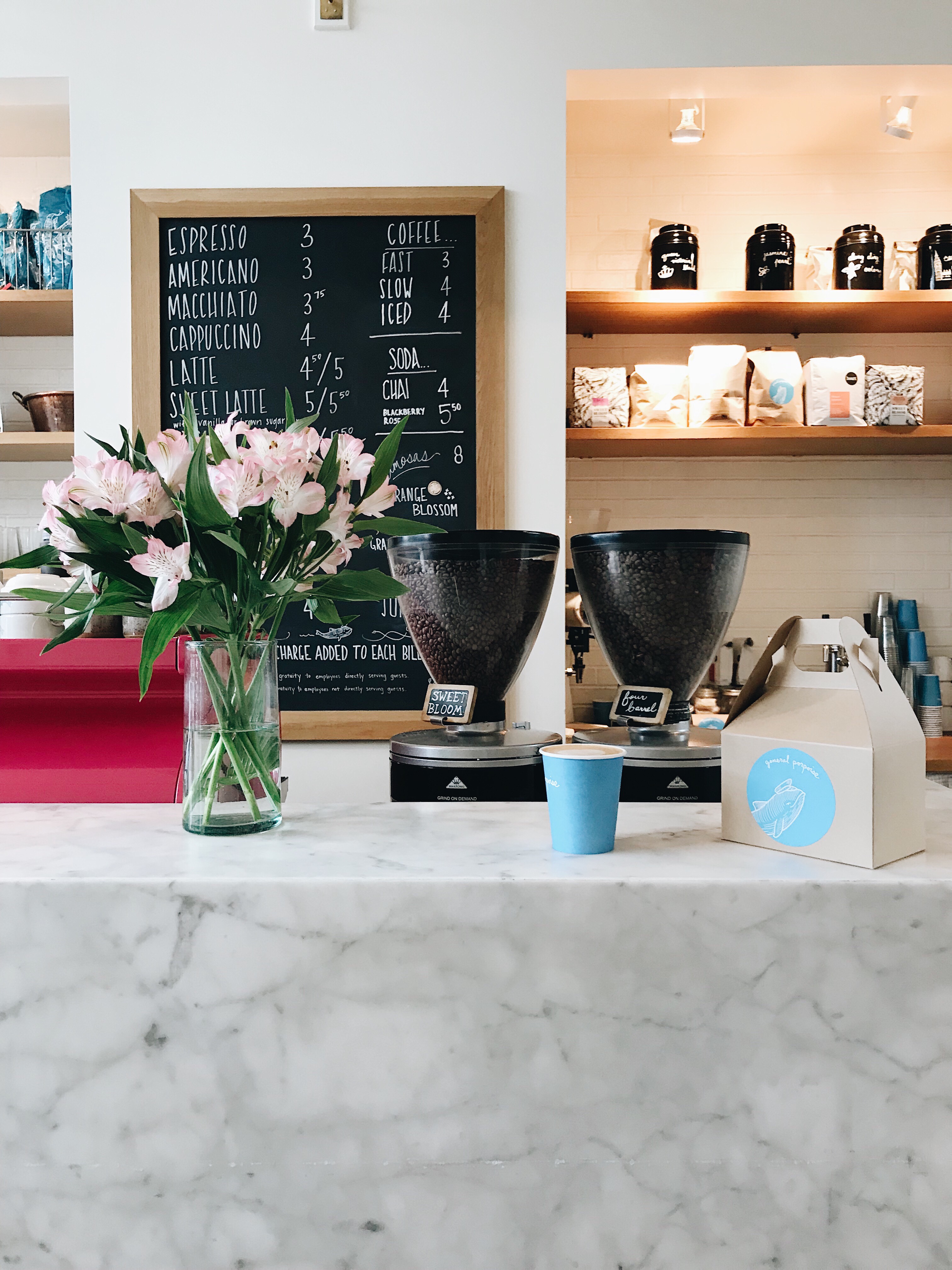 Custom hot pink La Marzocco espresso machine at General Porpoise | photo by Becca Risa Luna