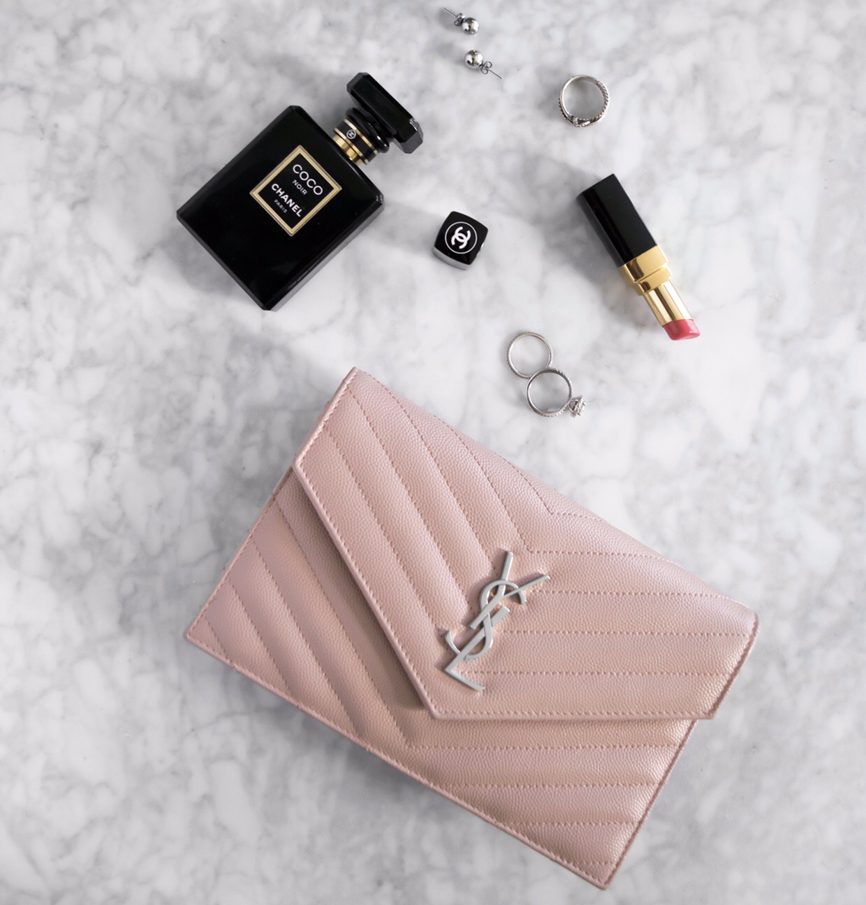 Date night! YSL pink WOC clutch flat lay | BeccaRisaLuna.com
