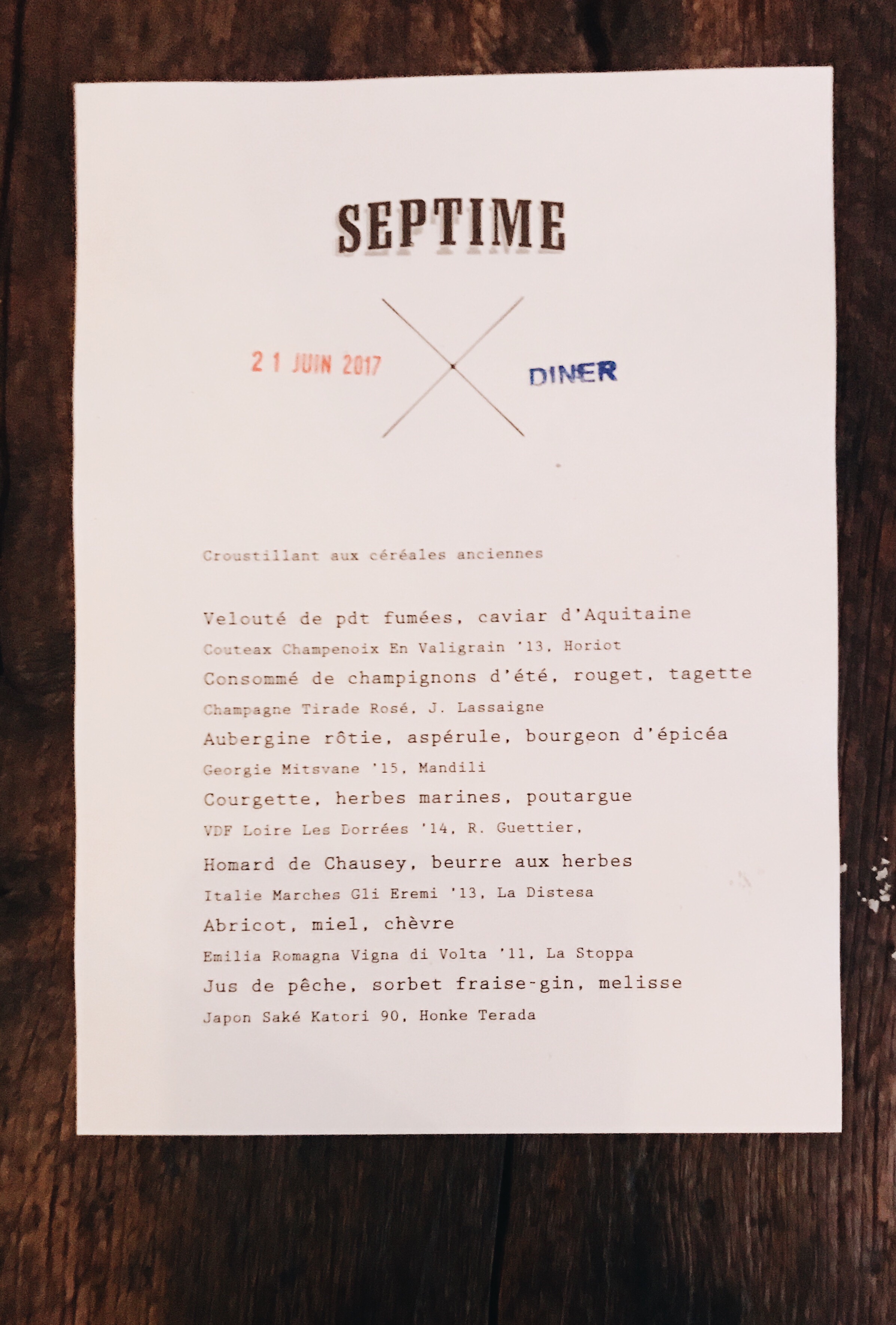 Septime restaurant menu | June 2017 