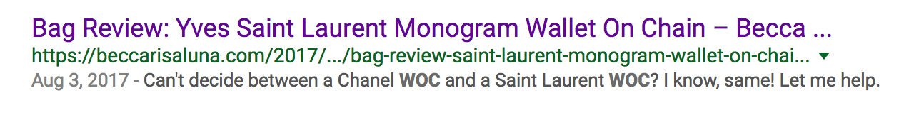 Google Search results with meta decription