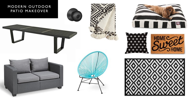 Modern Outdoor Patio Makeover Black and White Geometric