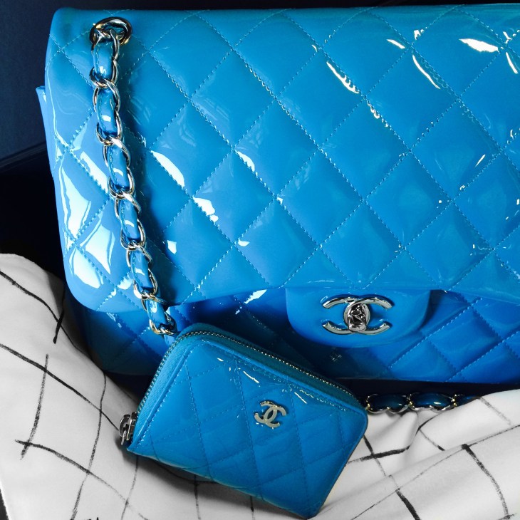 Chanel Blue Patent Leather Classic Flap Bag